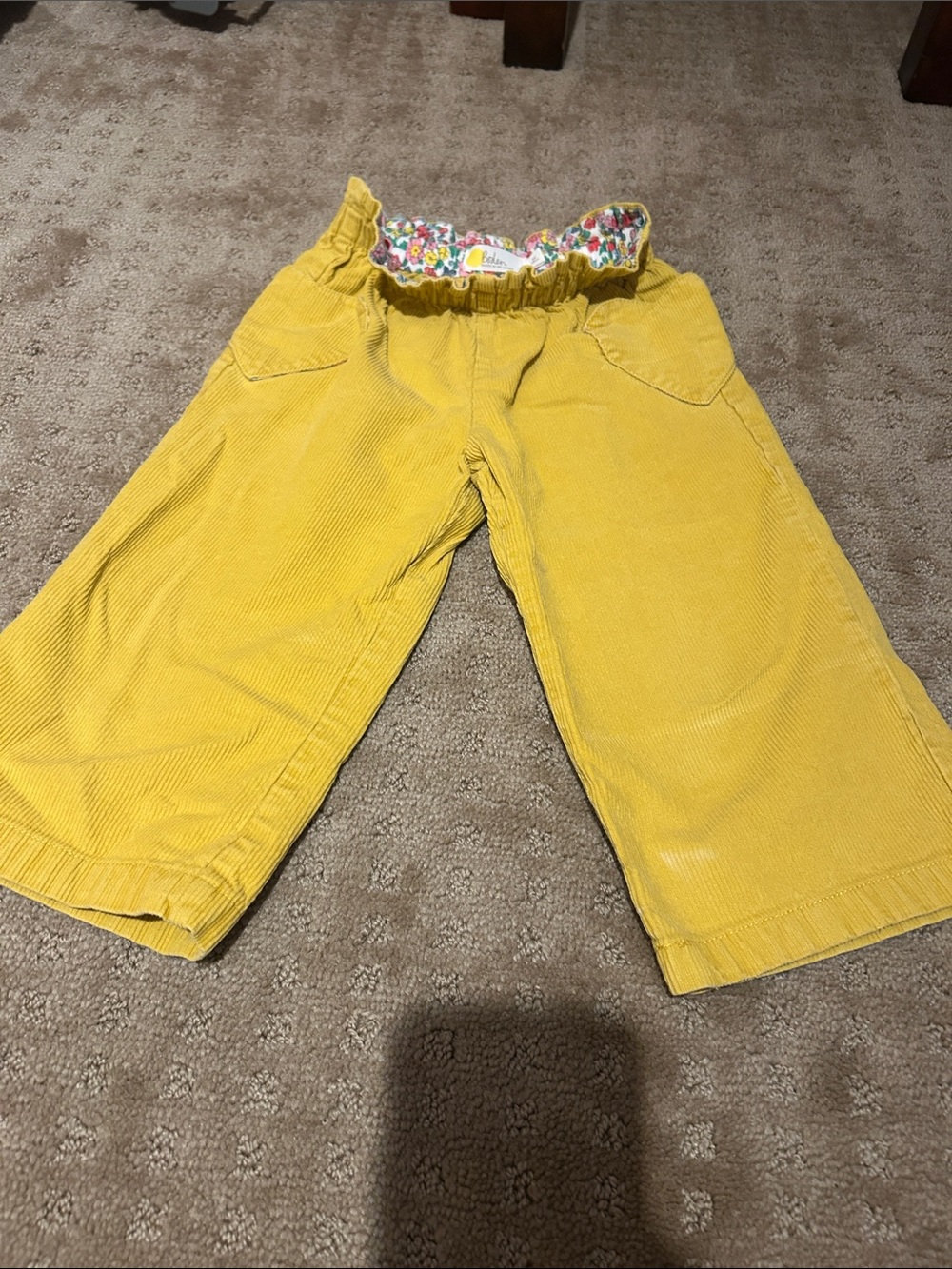 Mini Boden Yellow Corduroy Pull-On Wide-Leg Pants